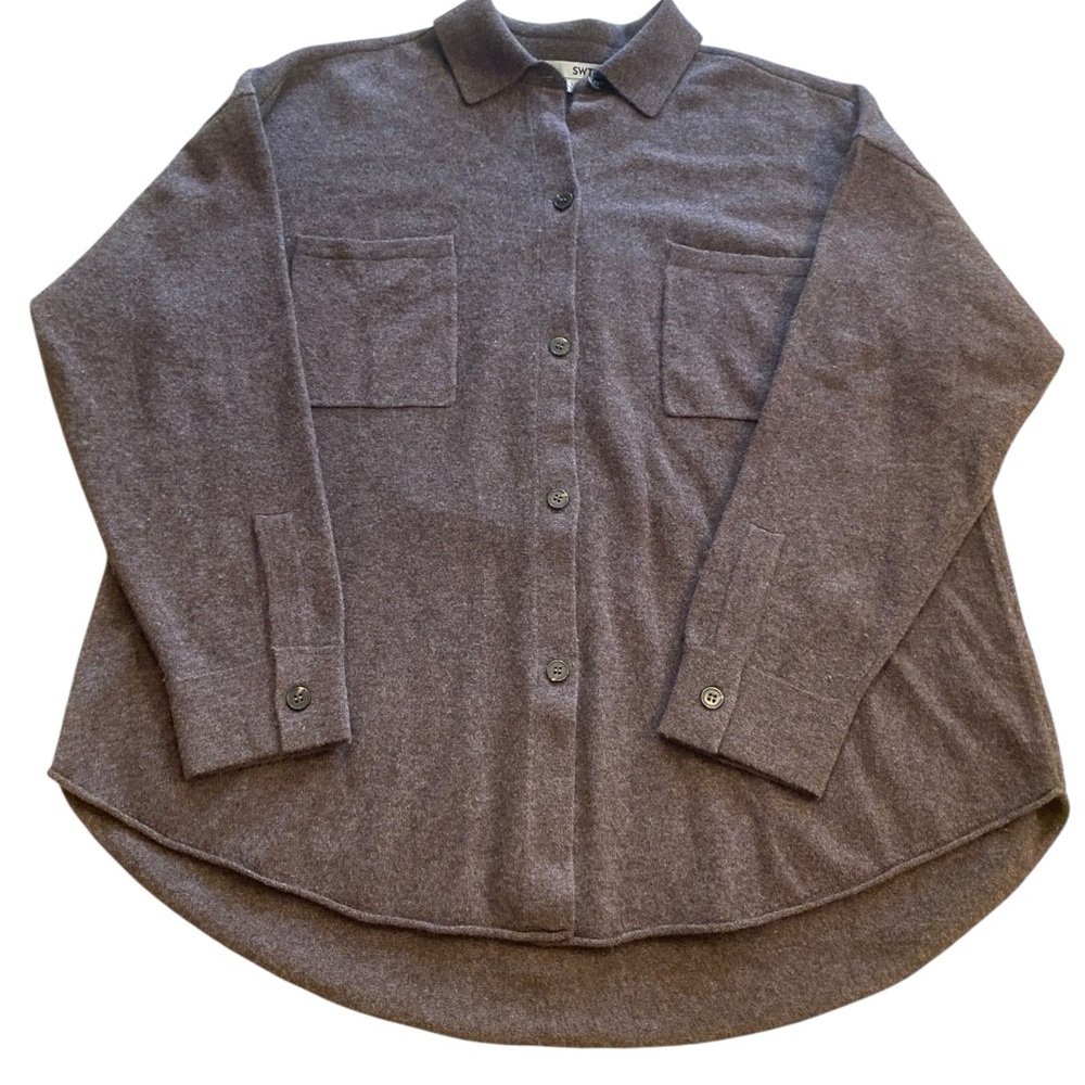 Women’s Cozy Button-Up Shirt Jacket Merino Wool Yak Oversized New Size L SWTR